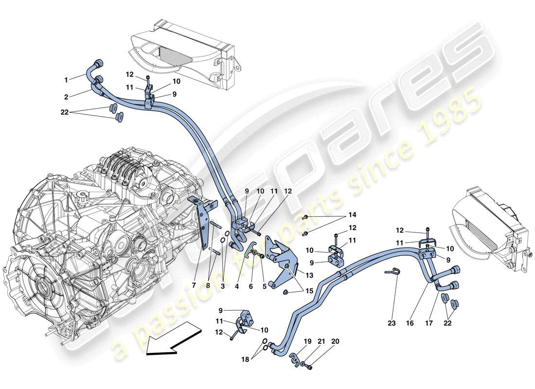 ferrari 458 spider (rhd) sistema de enfriamiento y lubricación del aceite de la caja de cambios diagrama de piezas