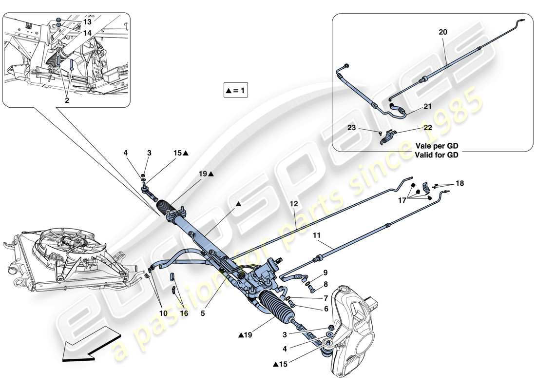 ferrari 458 spider (rhd) caja de dirección asistida hidráulica diagrama de piezas