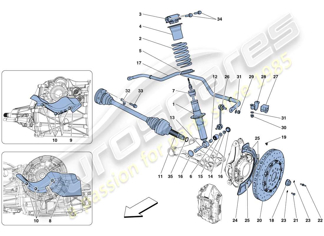 ferrari 812 superfast (usa) suspensión trasera - amortiguador y disco de freno diagrama de piezas