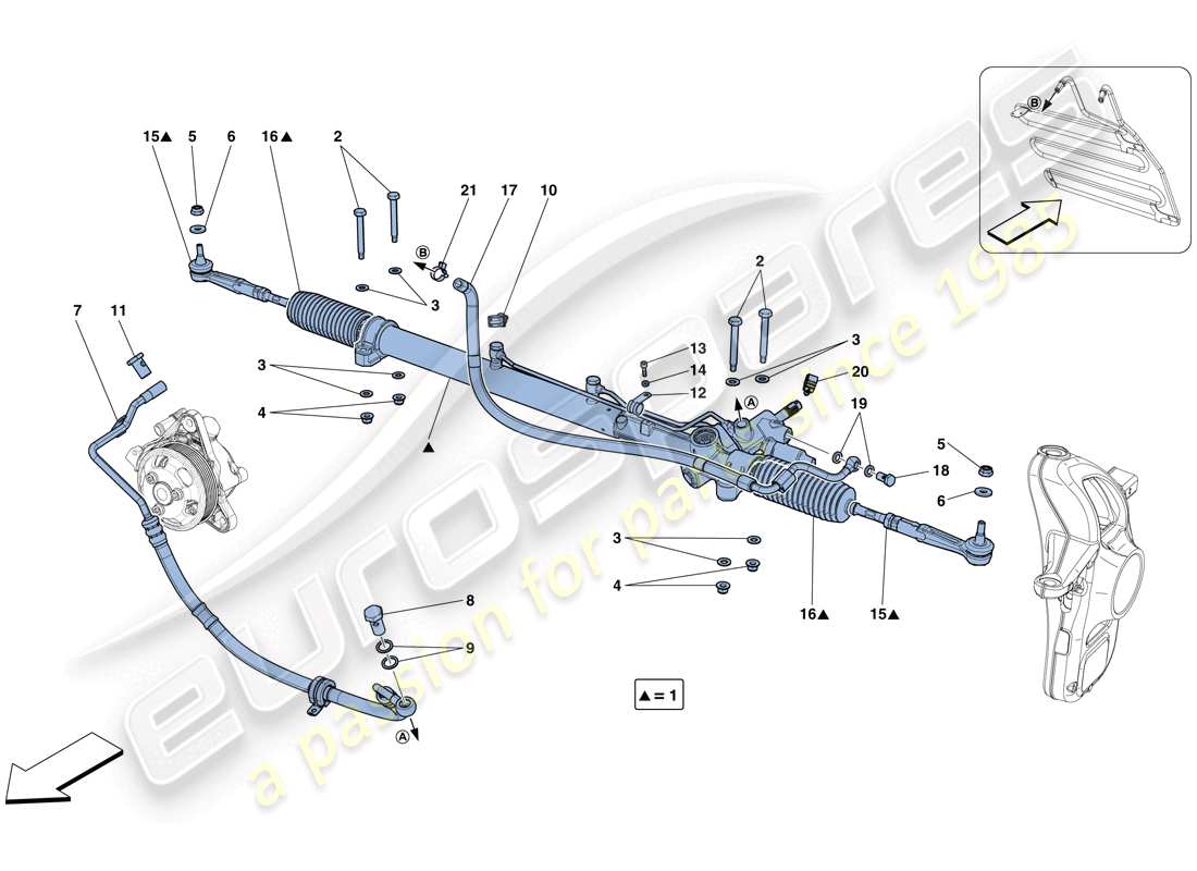 ferrari gtc4 lusso t (usa) diagrama de piezas de la caja de dirección asistida hidráulica