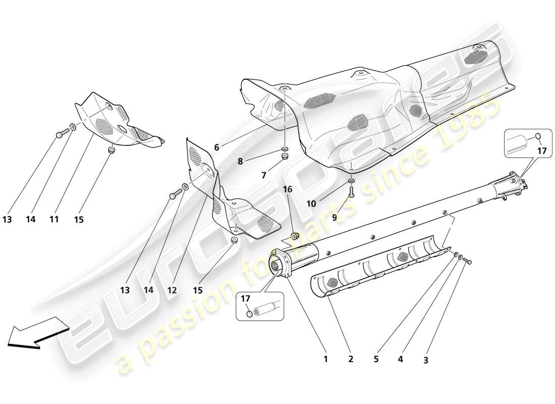 maserati trofeo tubo de conexión motor - transmisión y aislamientos diagrama de piezas