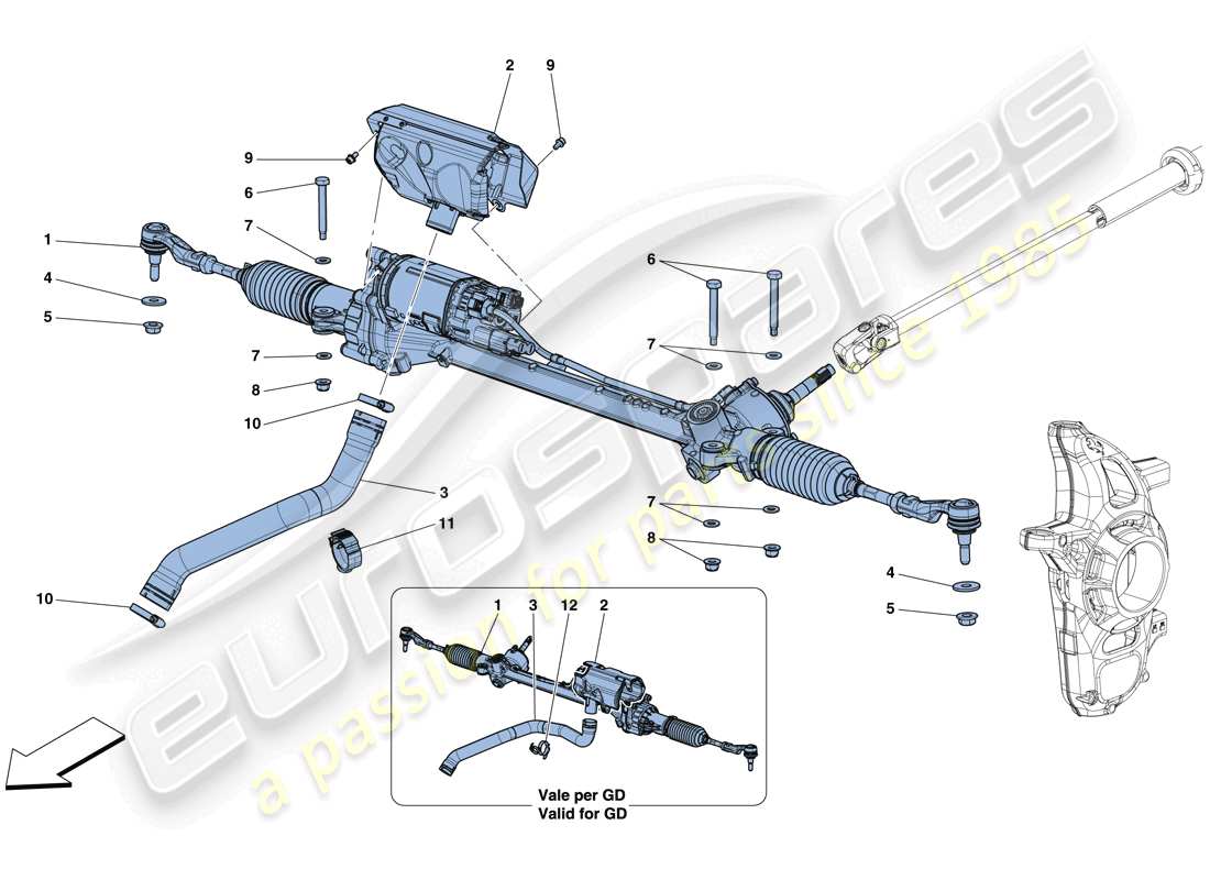 ferrari 812 superfast (rhd) diagrama de piezas de la caja de dirección eléctrica