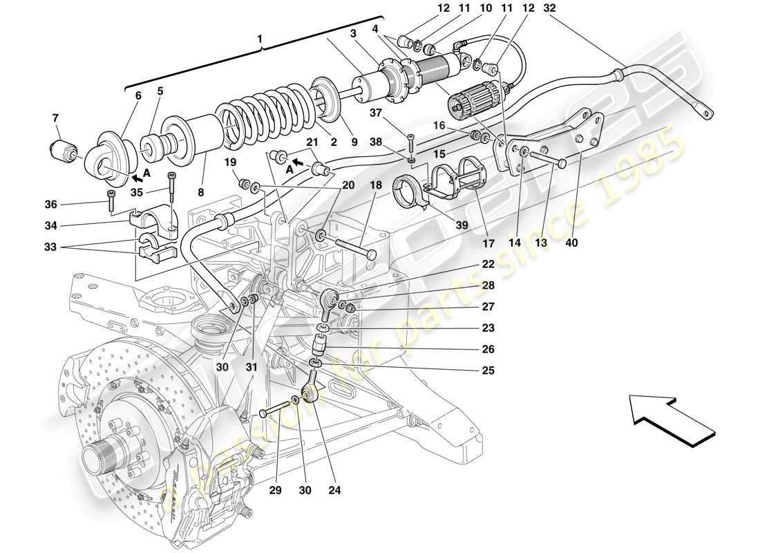 maserati mc12 suspensión trasera: amortiguador y barra estabilizadora diagrama de piezas