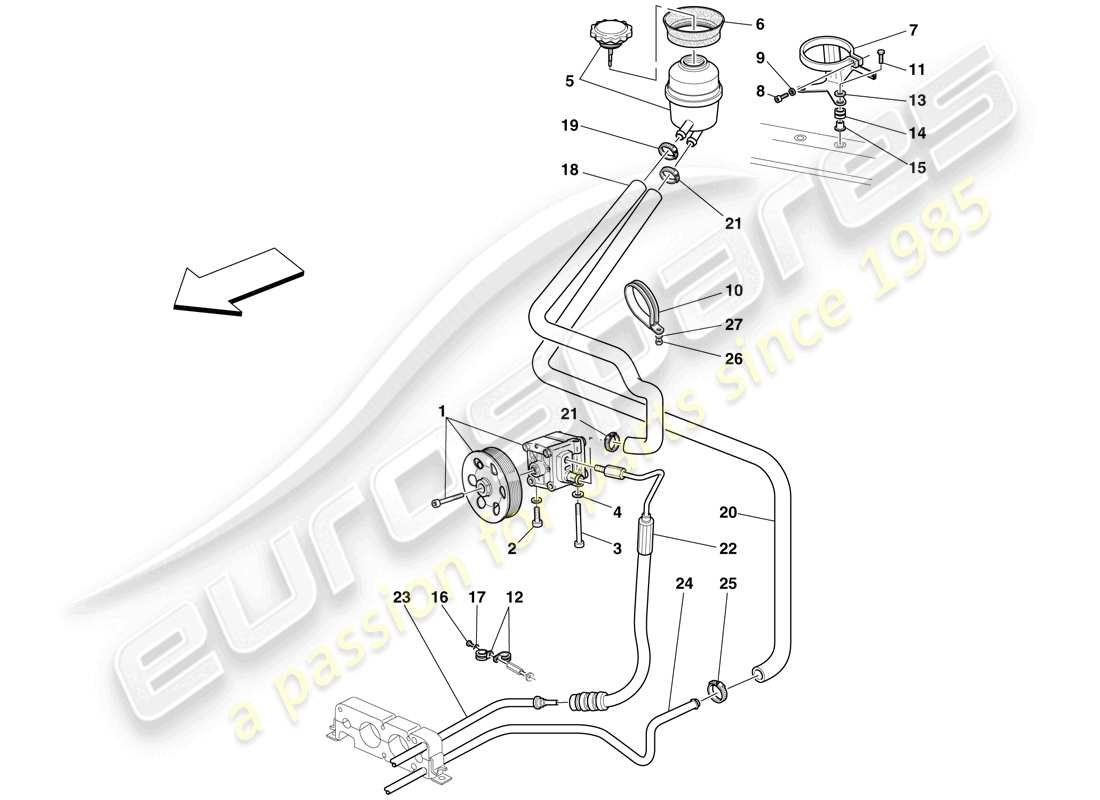 ferrari f430 scuderia (rhd) bomba de dirección asistida y depósito diagrama de piezas