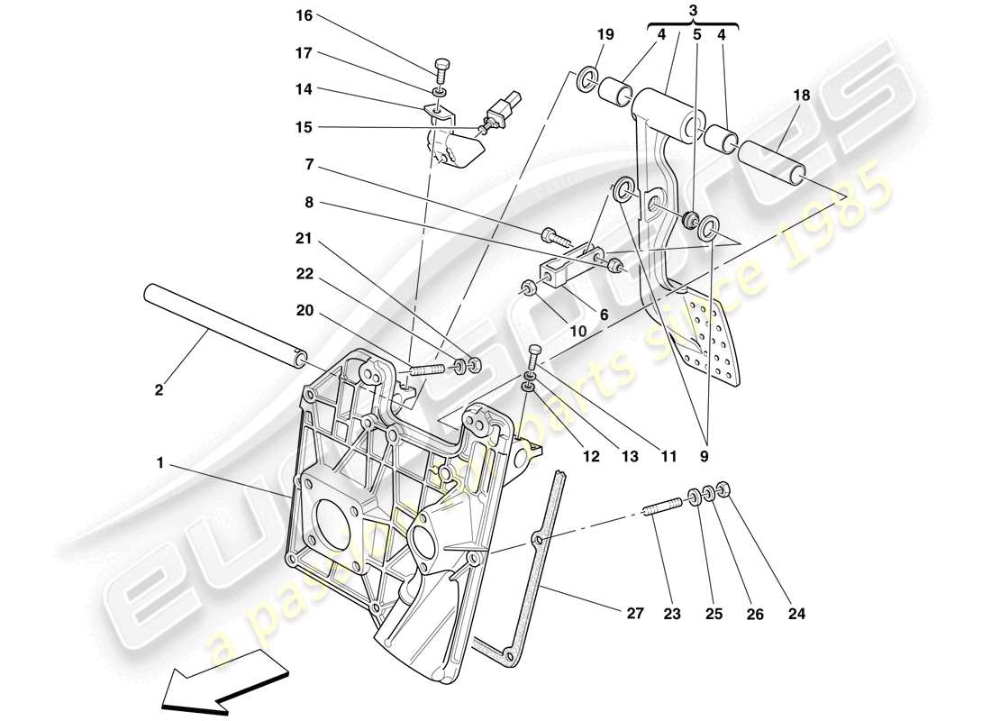 ferrari f430 scuderia (rhd) diagrama de piezas del tablero de pedales