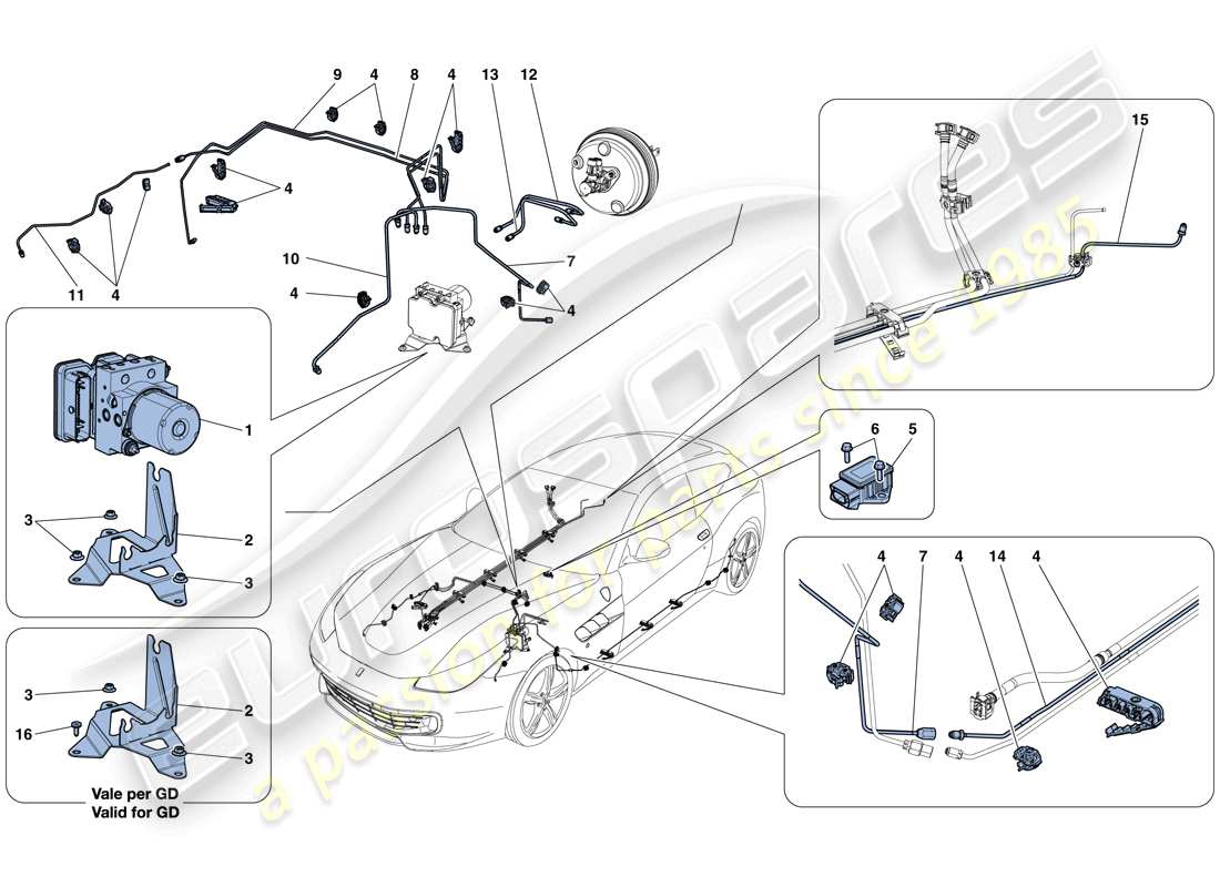 ferrari gtc4 lusso t (rhd) brake system diagrama de piezas