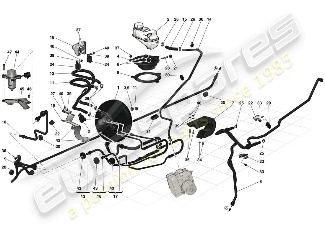 ferrari laferrari (usa) controles de freno hidráulico y sistema de freno servo diagrama de piezas