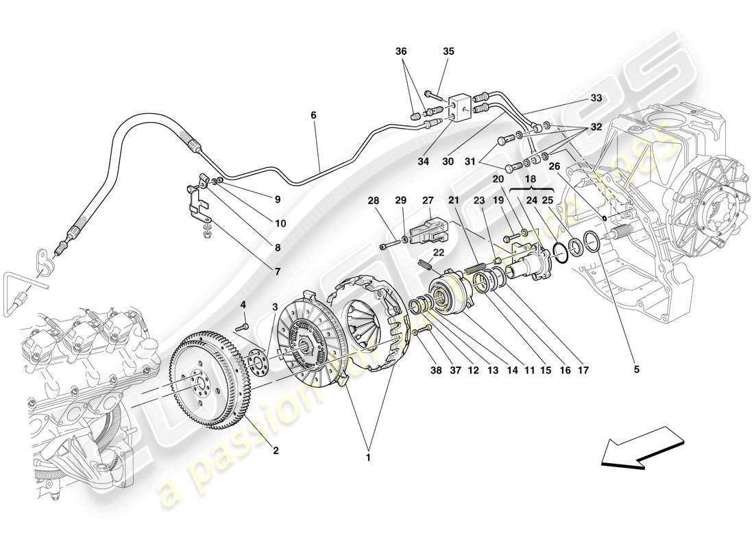 ferrari f430 spider (rhd) embrague y controles diagrama de piezas