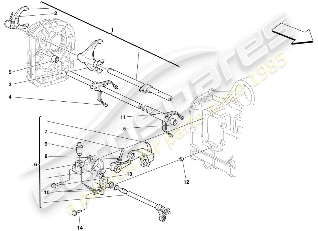 ferrari f430 spider (rhd) controles internos de la caja de cambios diagrama de piezas