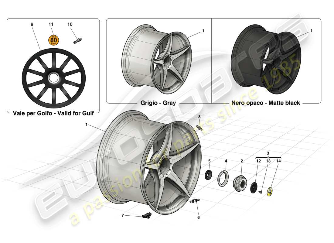 ferrari laferrari (europe) ruedas diagrama de piezas