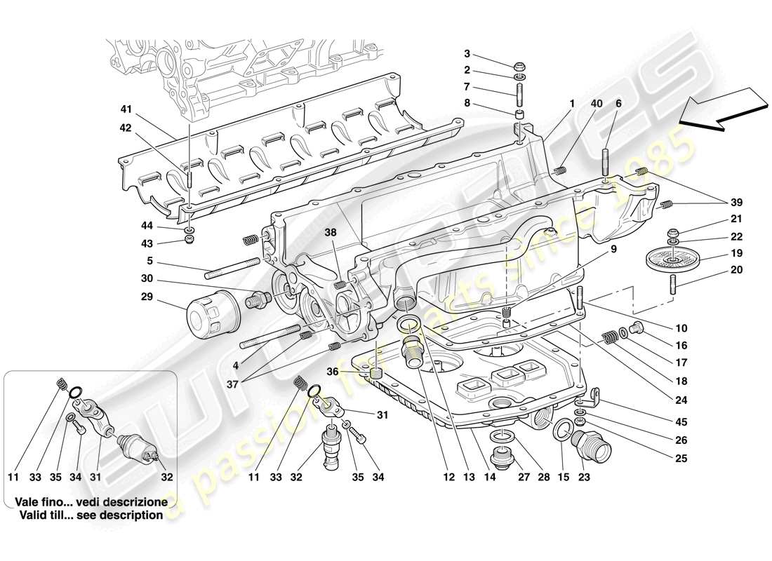 ferrari 612 scaglietti (rhd) lubricación - cárter de aceite y filtros diagrama de piezas