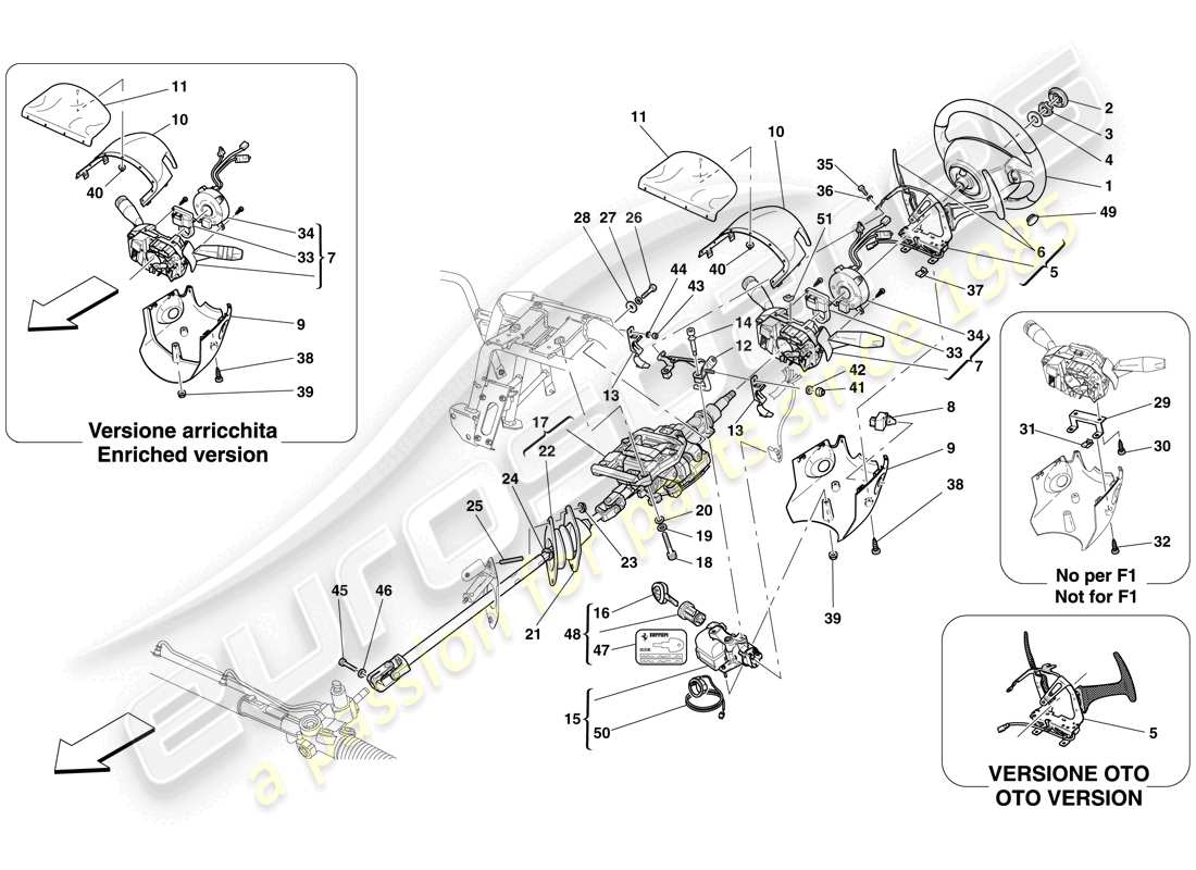 ferrari 612 scaglietti (rhd) control de dirección diagrama de piezas