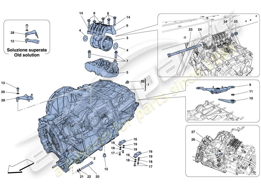 ferrari 458 spider (rhd) diagrama de piezas de la caja de cambios