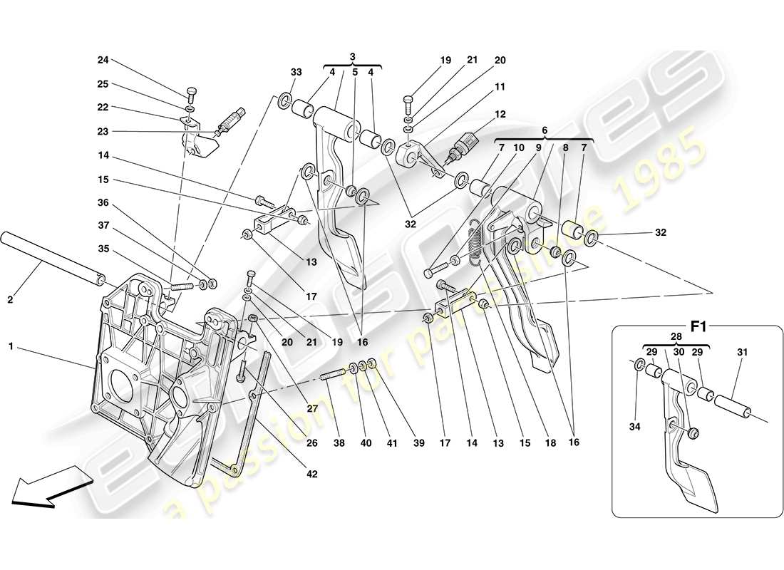 ferrari f430 coupe (europe) diagrama de piezas del tablero de pedales