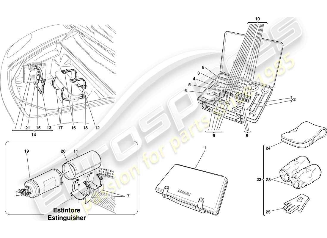 ferrari f430 coupe (europe) herramientas y accesorios suministrados con el vehículo diagrama de piezas