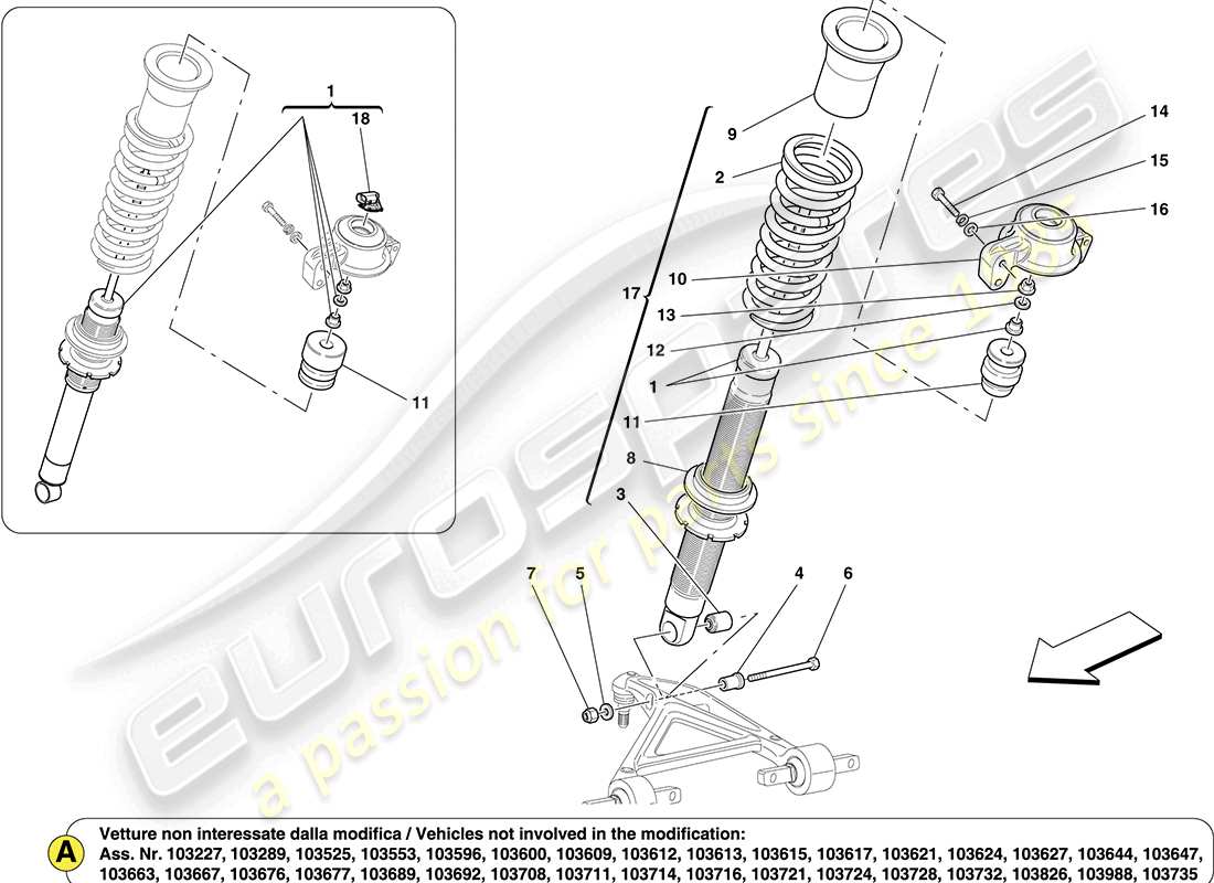 ferrari california (rhd) componentes del amortiguador delantero diagrama de piezas