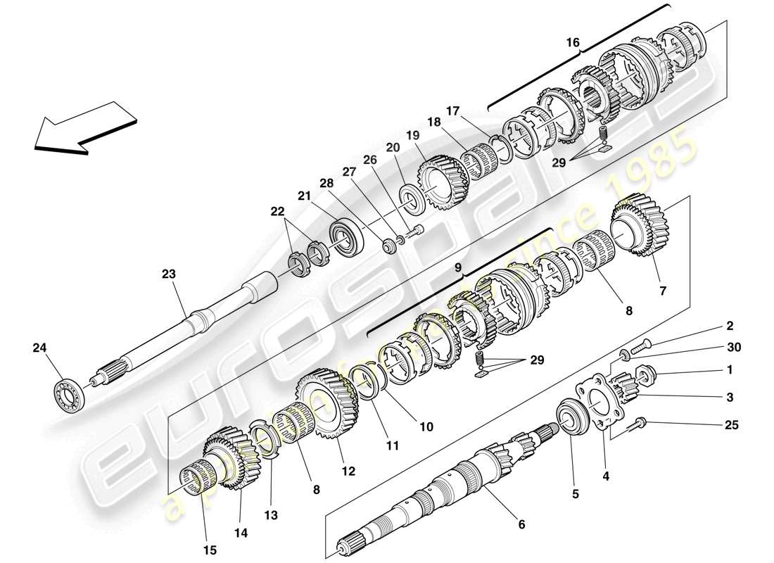 ferrari f430 scuderia (usa) diagrama de piezas de engranajes del eje primario