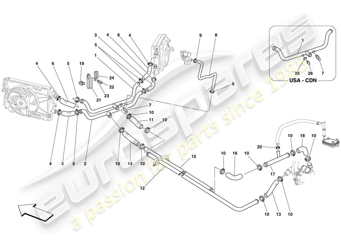 ferrari f430 scuderia (rhd) sistema de refrigeración diagrama de piezas