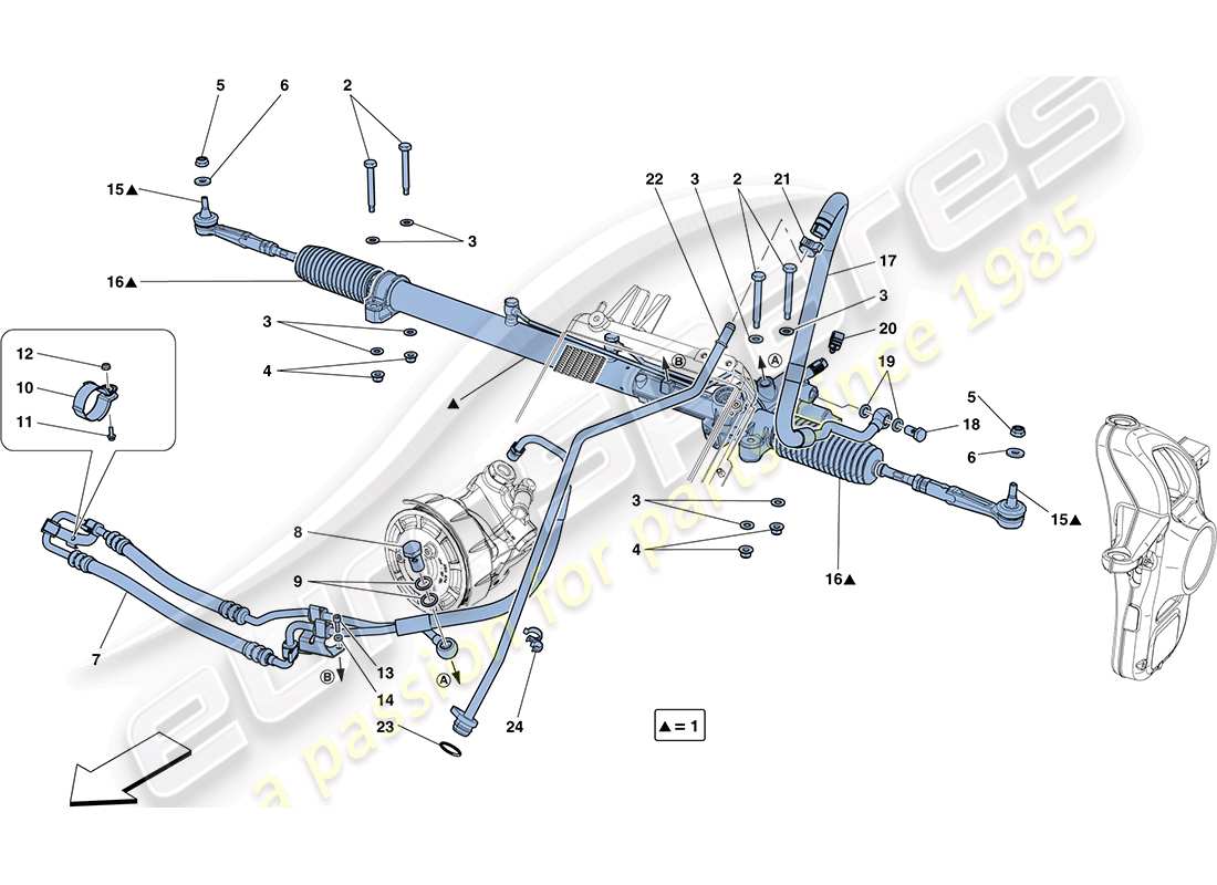 ferrari ff (rhd) diagrama de piezas de la caja de dirección asistida hidráulica