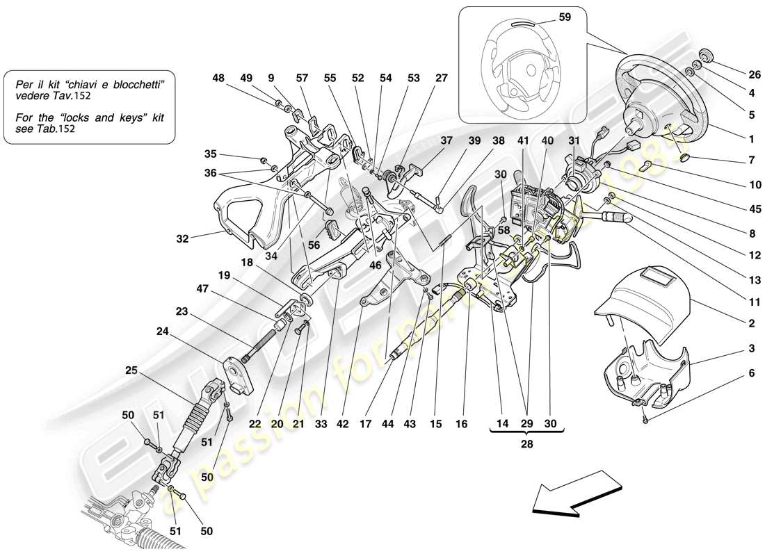 ferrari f430 scuderia (europe) control de dirección diagrama de piezas