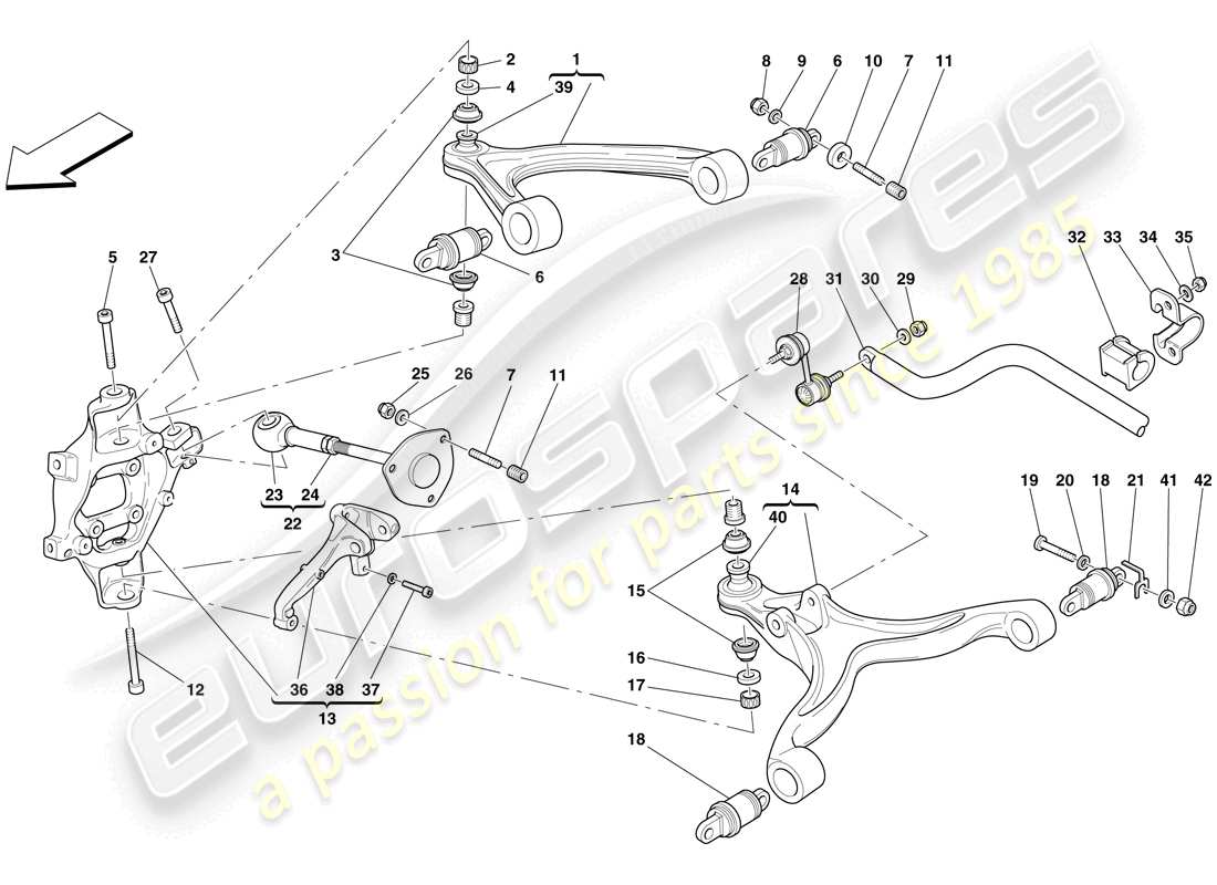 ferrari 612 scaglietti (rhd) suspensión trasera - brazos y barra estabilizadora diagrama de piezas