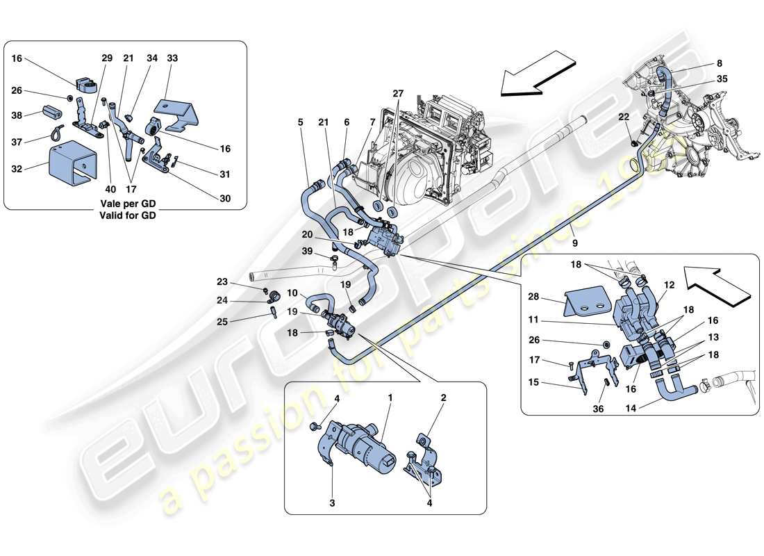 ferrari 458 spider (europe) sistema de ca - diagrama de piezas de agua