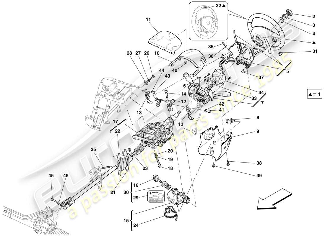 ferrari 599 sa aperta (usa) control de dirección diagrama de piezas