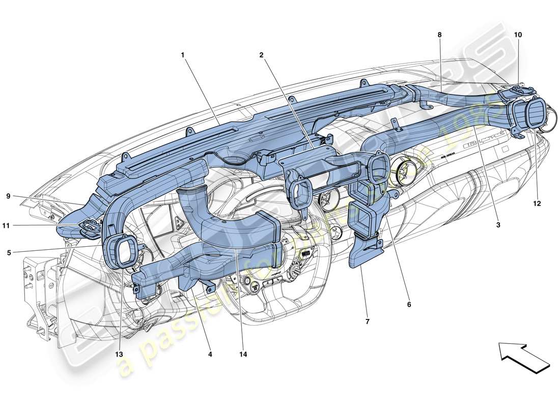 ferrari 812 superfast (usa) conductos de aire del tablero diagrama de piezas