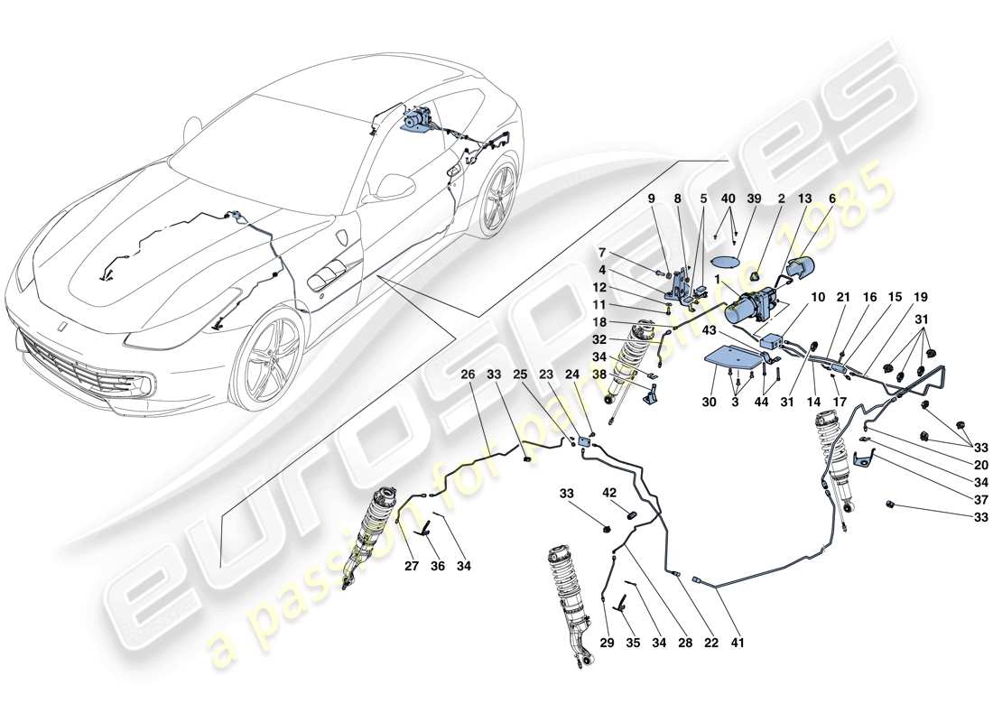 ferrari gtc4 lusso (rhd) sistema de elevación de vehículos diagrama de piezas