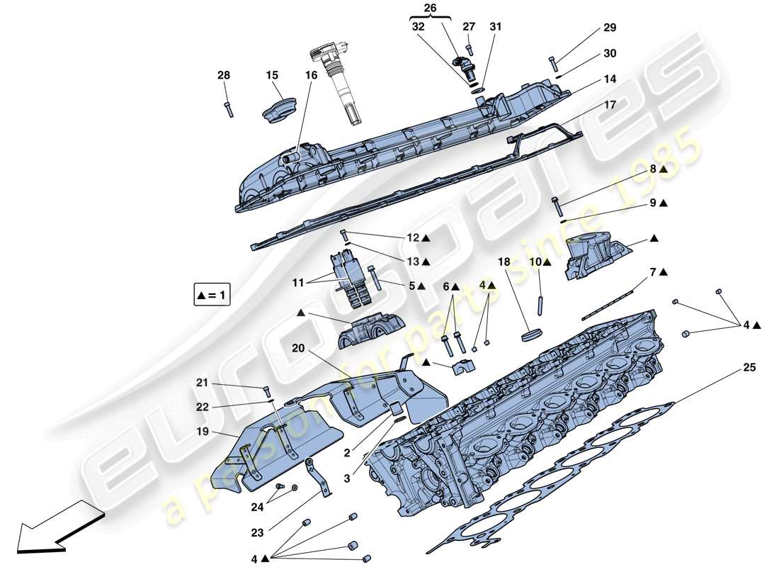 ferrari gtc4 lusso (usa) culata del lado derecho diagrama de piezas