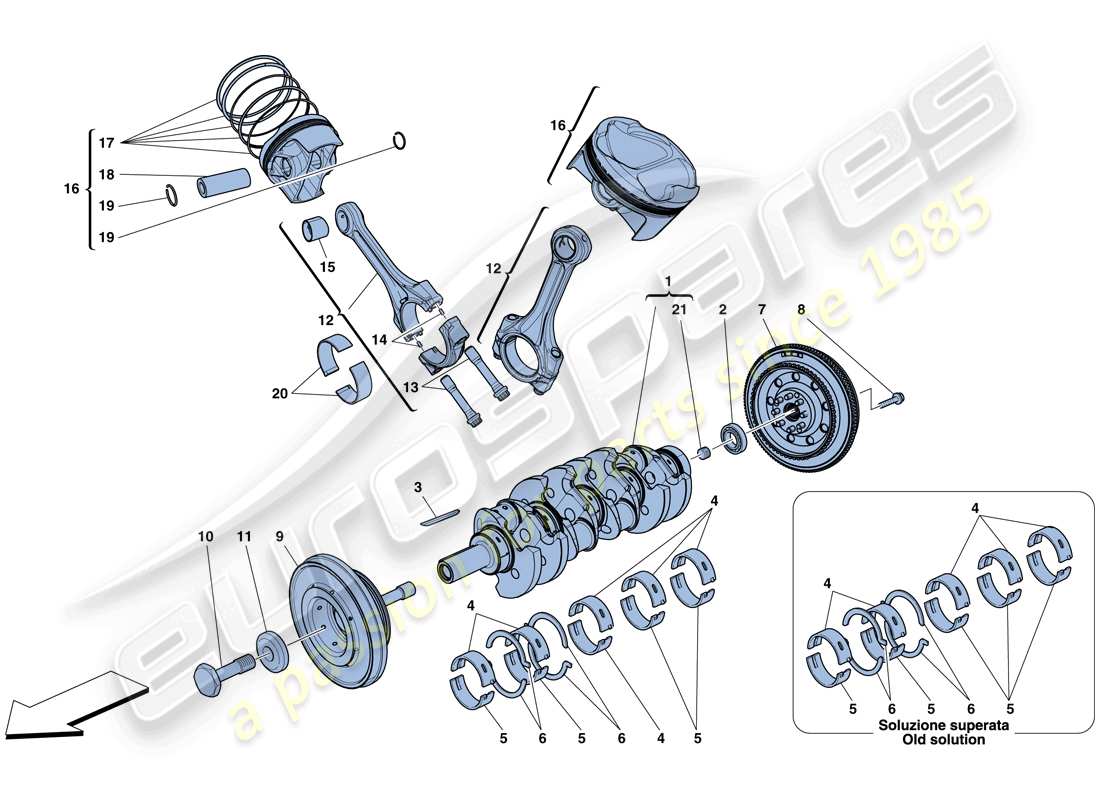 ferrari 458 italia (rhd) cigüeñal - bielas y pistones diagrama de piezas