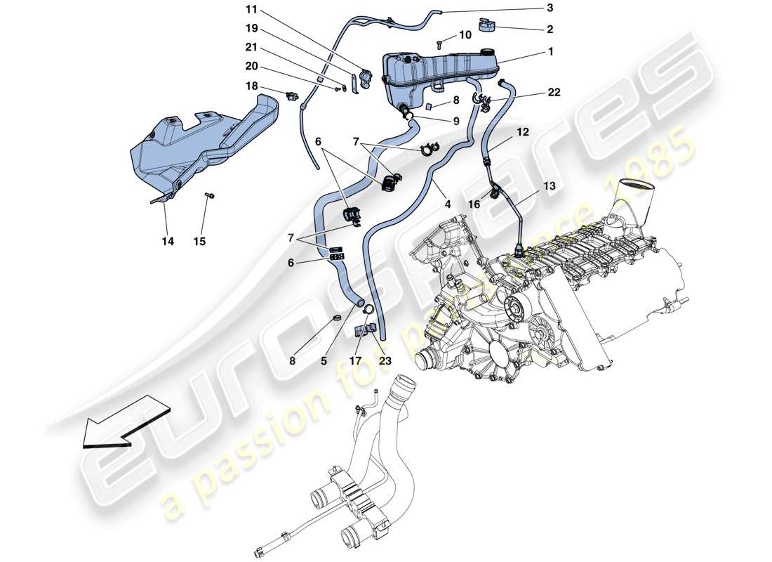 ferrari 458 speciale (usa) enfriamiento - tanque colector y tuberías diagrama de piezas