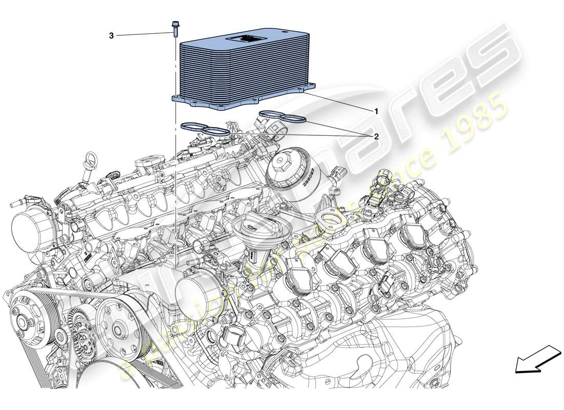 ferrari gtc4 lusso t (rhd) intercambiador de calor del motor diagrama de piezas