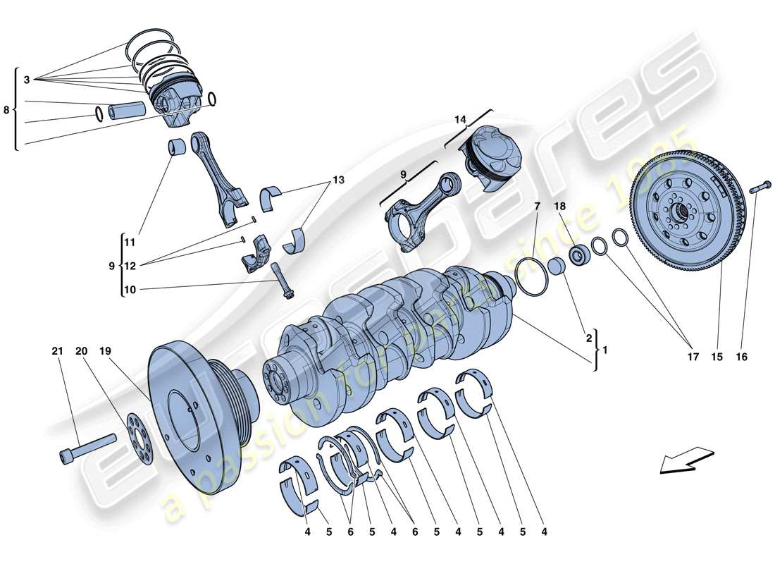 ferrari gtc4 lusso t (rhd) cigüeñal - bielas y pistones diagrama de piezas