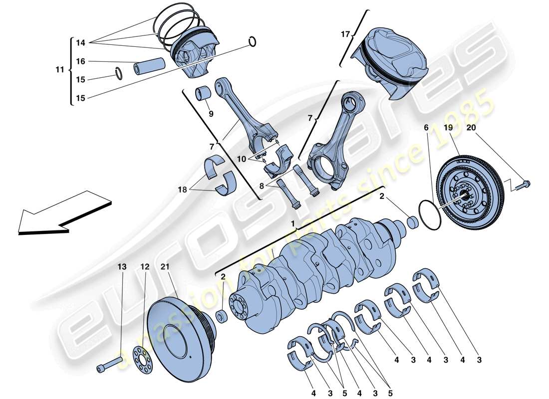 ferrari 488 spider (usa) cigüeñal - biela ​​y pistones diagrama de piezas