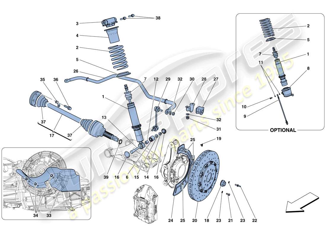 ferrari gtc4 lusso (rhd) suspensión trasera - amortiguador y disco de freno diagrama de piezas