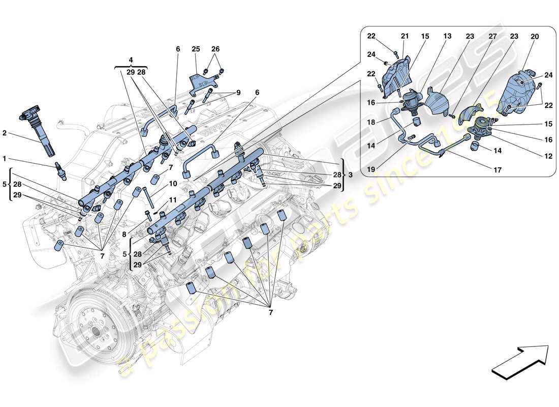 ferrari gtc4 lusso (rhd) inyección - sistema de encendido diagrama de piezas