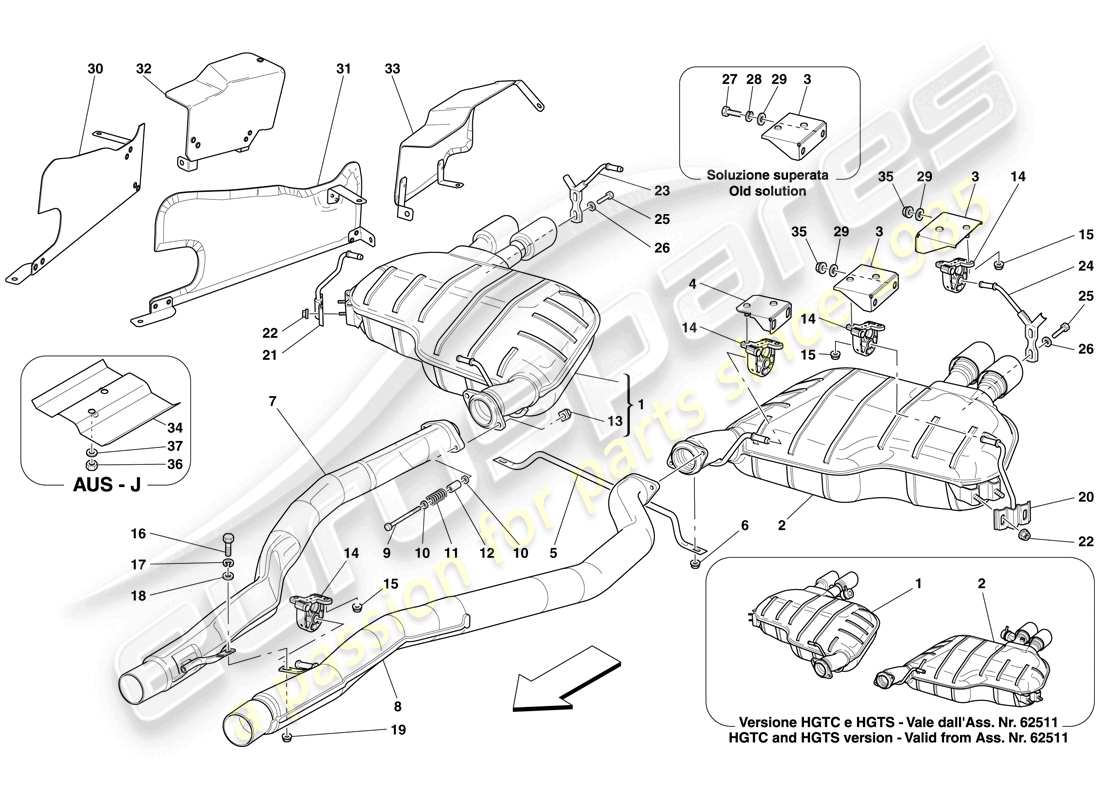 ferrari 612 sessanta (europe) sistema de escape trasero diagrama de piezas