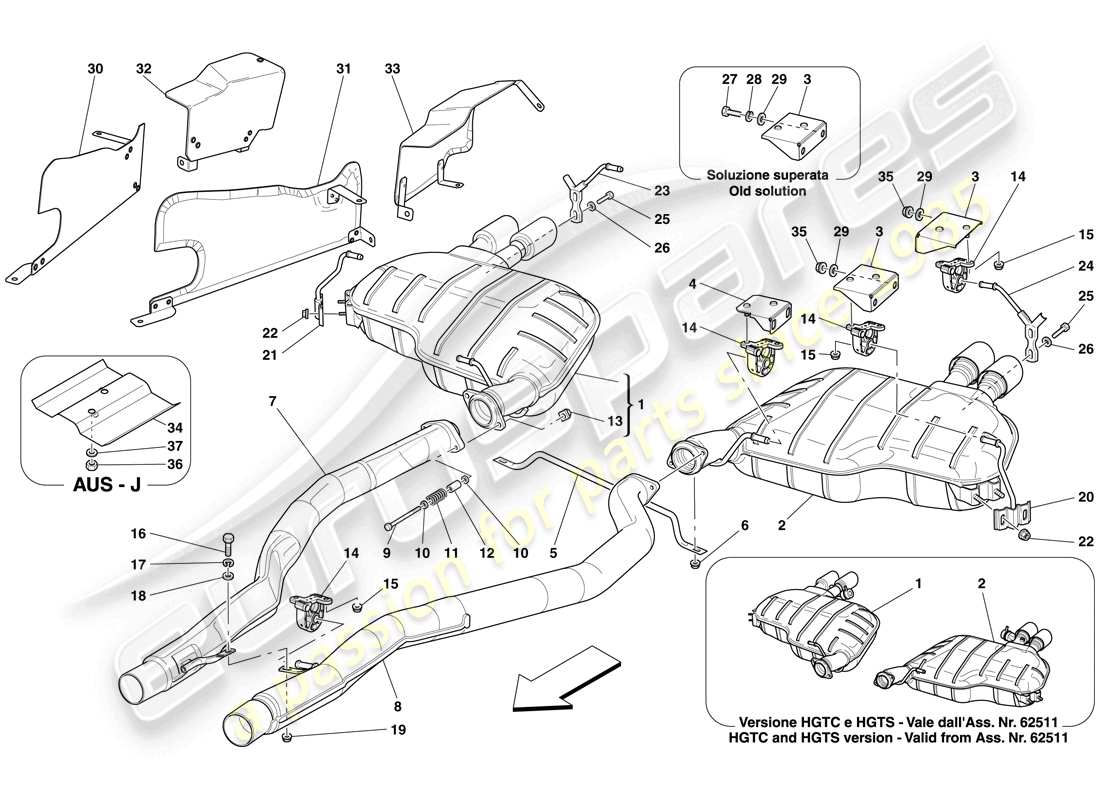 ferrari 612 sessanta (europe) diagrama de piezas del sistema de escape trasero