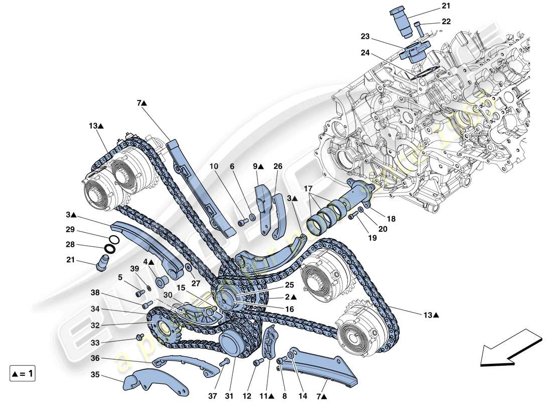 ferrari 458 speciale (usa) sistema de distribución - diagrama de piezas de transmisión