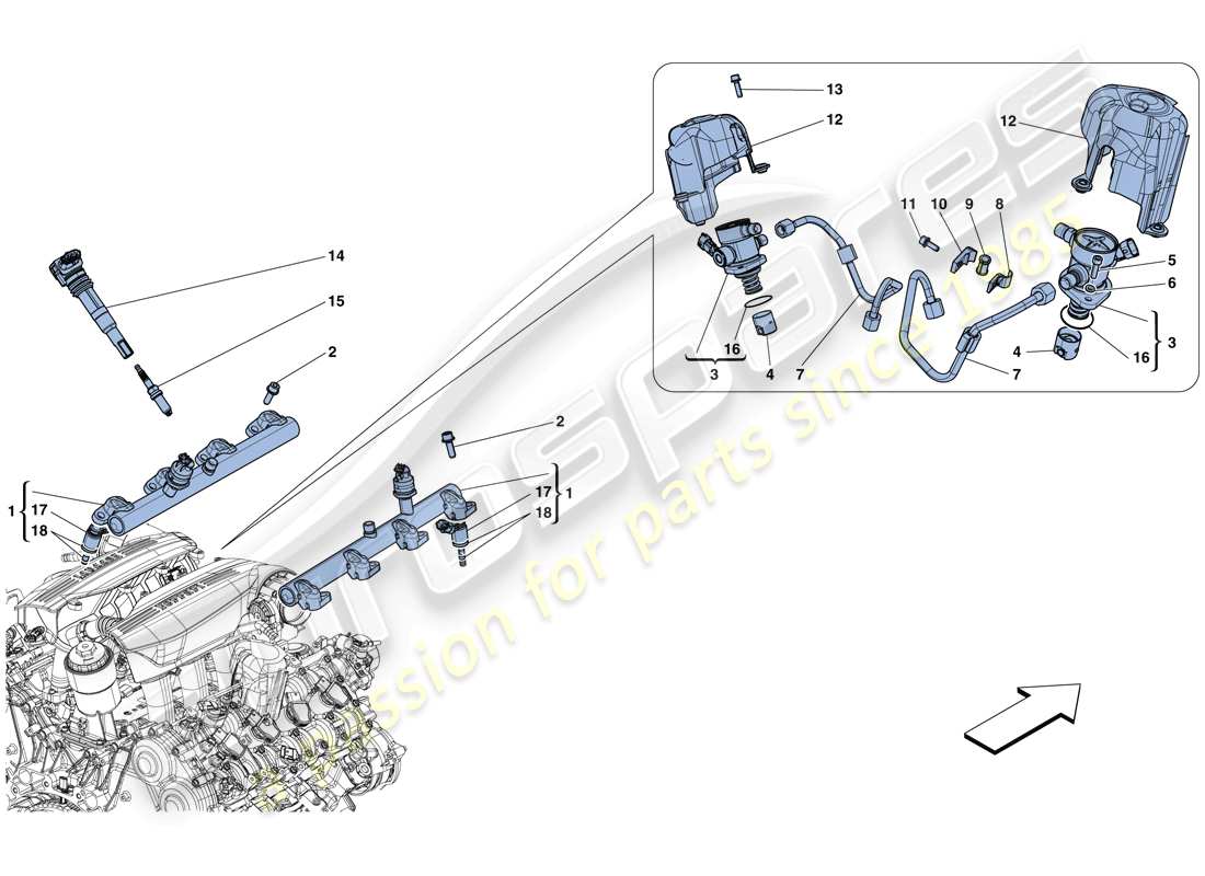 ferrari 488 spider (usa) inyección - sistema de encendido diagrama de partes