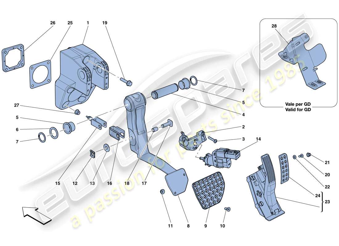 ferrari gtc4 lusso (rhd) conjunto completo del pedal diagrama de piezas