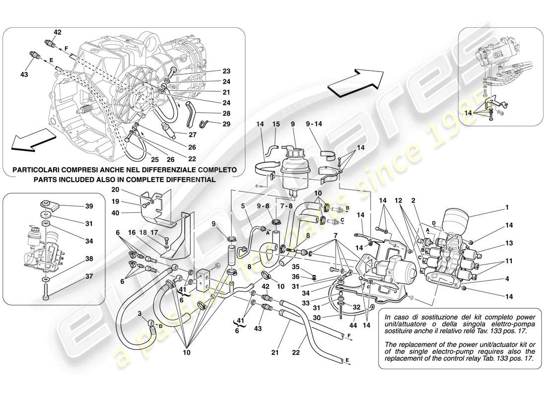 ferrari f430 scuderia (rhd) diagrama de piezas de la unidad de potencia y el tanque