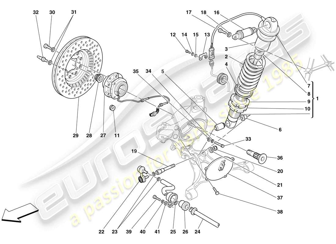ferrari f430 spider (usa) suspensión delantera - amortiguador y disco de freno diagrama de piezas