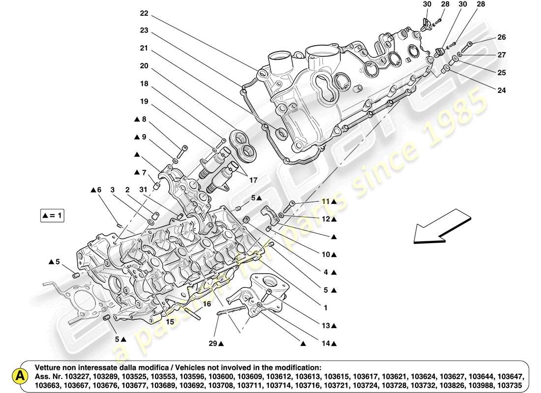 ferrari california (rhd) diagrama de piezas de la culata del mano izquierdo