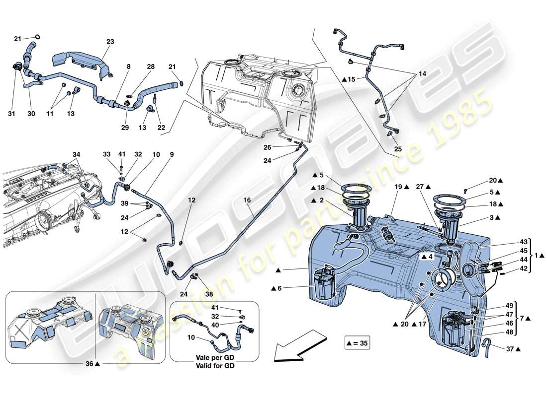 ferrari 812 superfast (usa) tanque de combustible, bombas y tubos del sistema de combustible diagrama de piezas