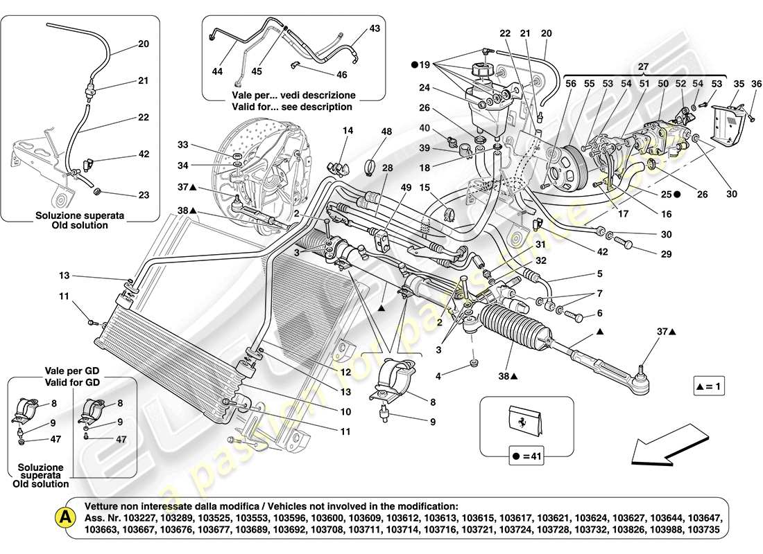 ferrari california (europe) caja de dirección y bomba de dirección asistida diagrama de piezas