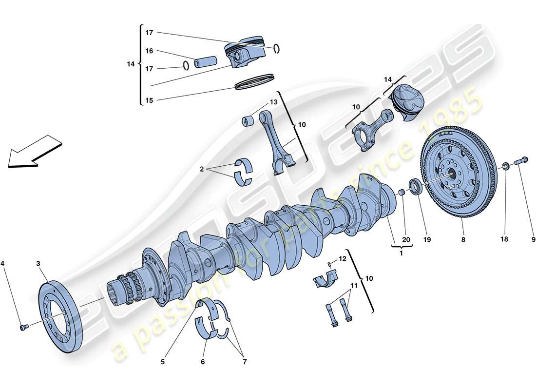 ferrari ff (rhd) cigüeñal - biela ​​y pistones diagrama de piezas