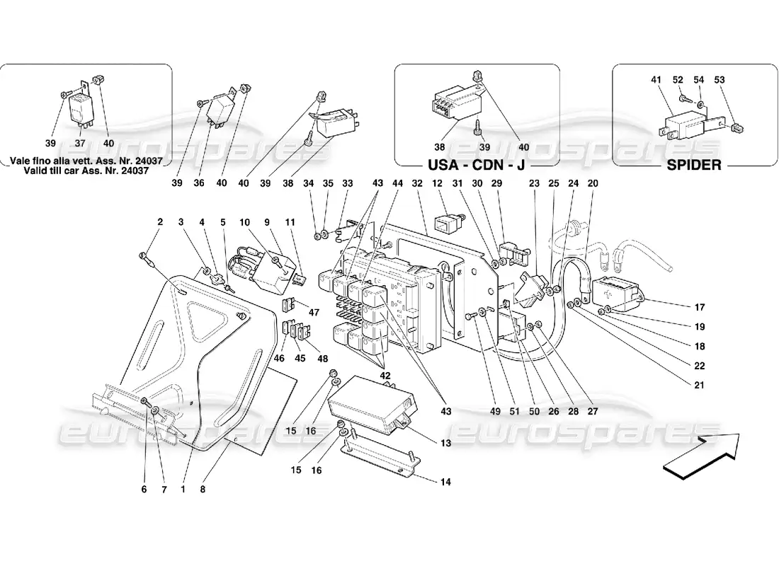 ferrari 355 (5.2 motronic) cuadros eléctricos - compartimento de pasajeros diagrama de piezas
