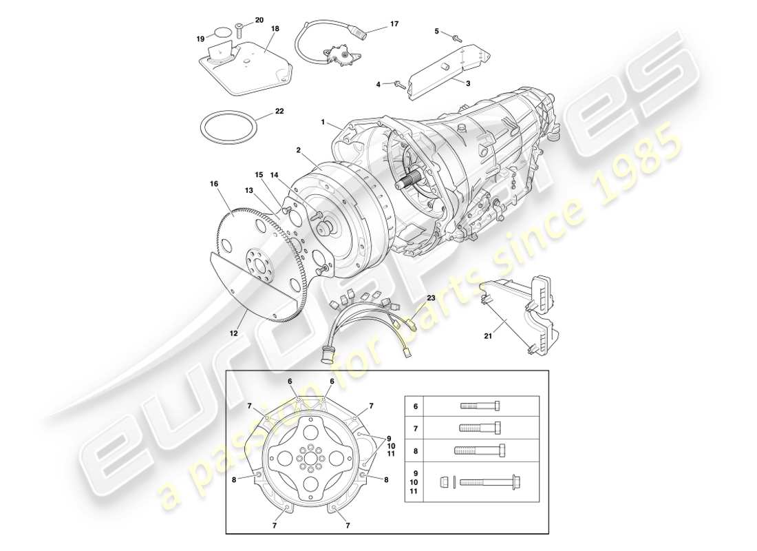aston martin db7 vantage (2002) transmisión automática, diagrama de piezas del convertidor de par